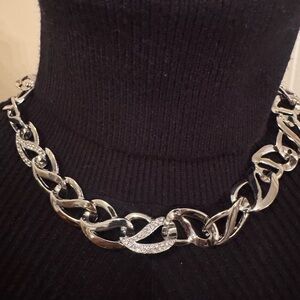 WHBM Silver tone Chain Necklace WITH rhinestone accents